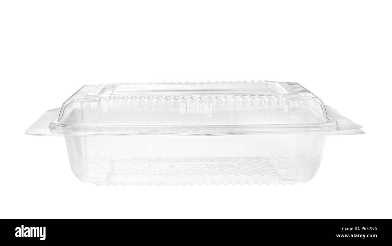 Contenitore in plastica per alimenti su sfondo bianco. Foto Stock