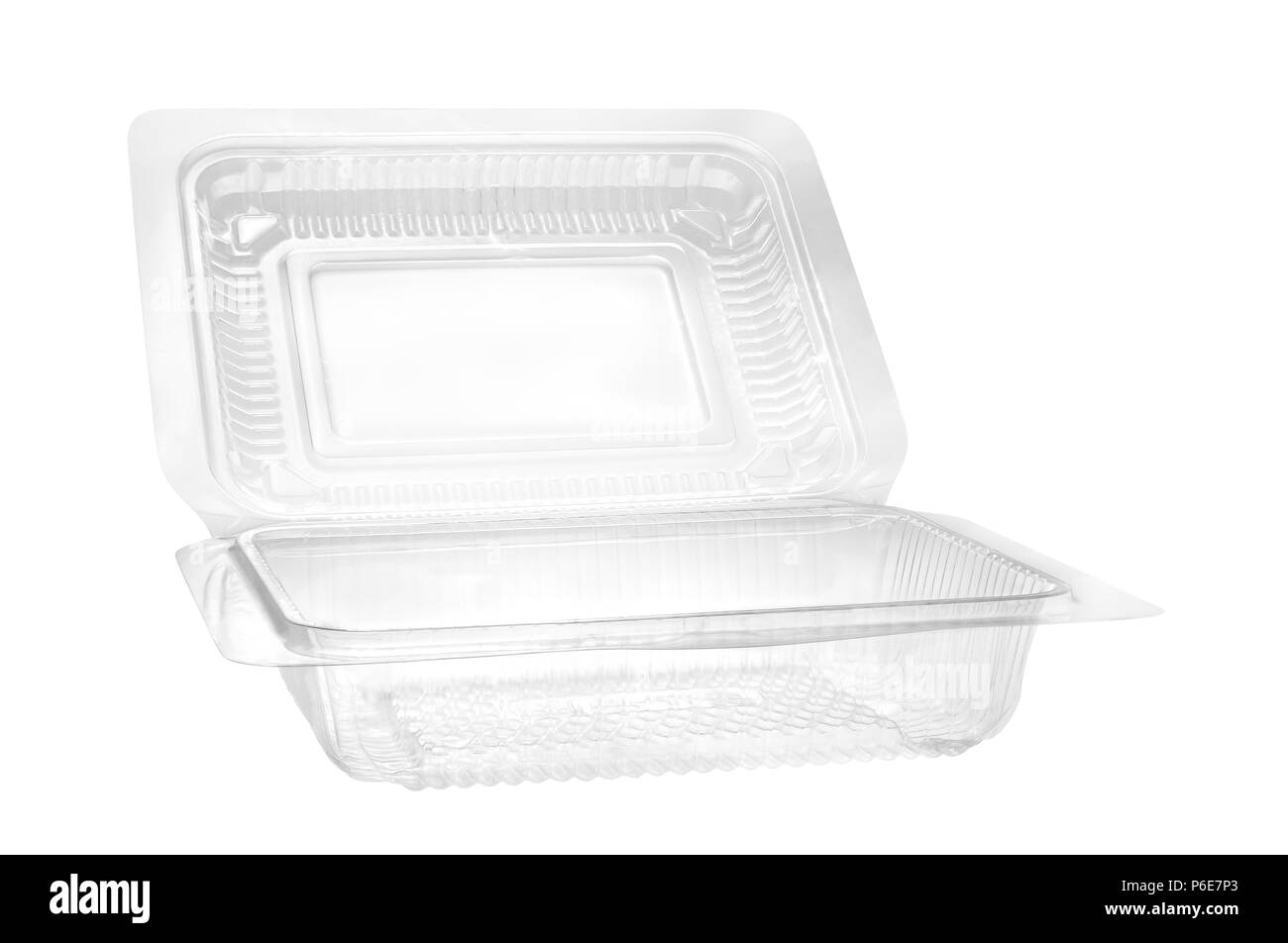 Contenitore in plastica per alimenti su sfondo bianco. Foto Stock