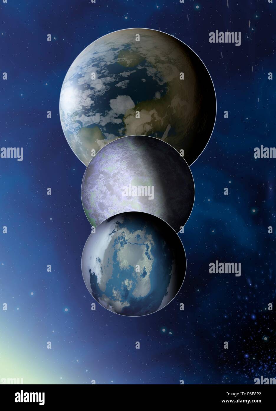 Tre pianeti, illustrazione. Foto Stock