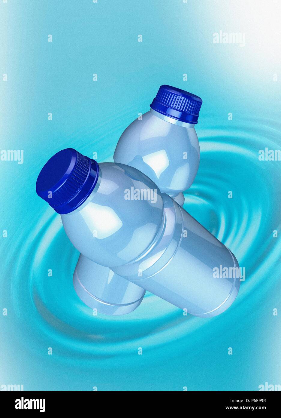I rifiuti di plastica in acqua, illustrazione. Foto Stock