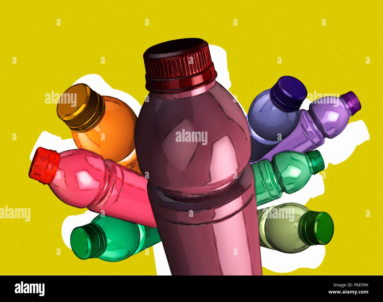 Vivacemente colorato di bottiglie in plastica, illustrazione. Foto Stock
