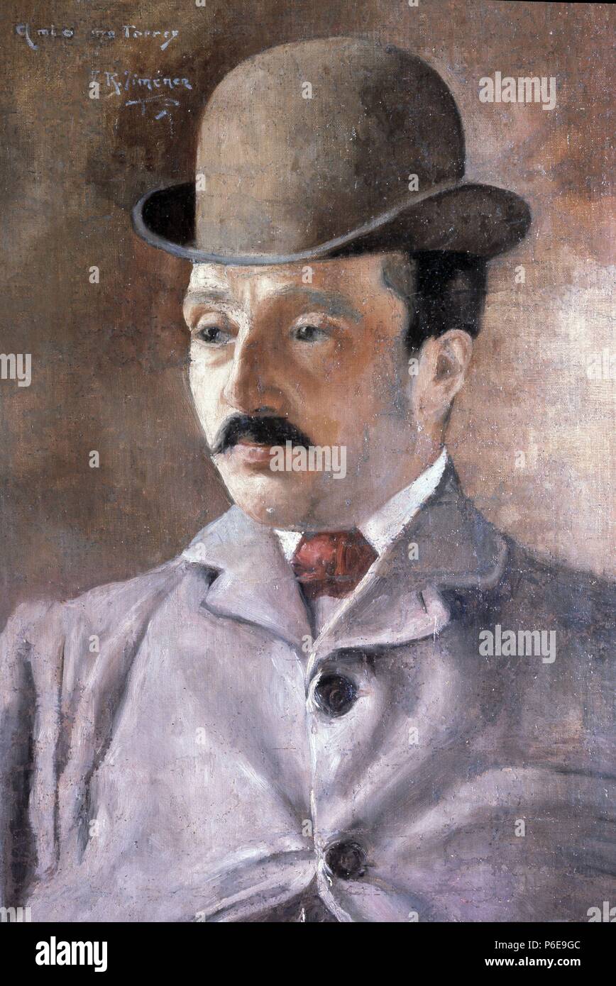 JUAN Ramon Jimenez. POETA ESPAÑOL. A MOGUER 1881 - 1958. OLEO DEL POETA QUE SE CONSERVA EN SU CASA DE MOGUER. Foto Stock