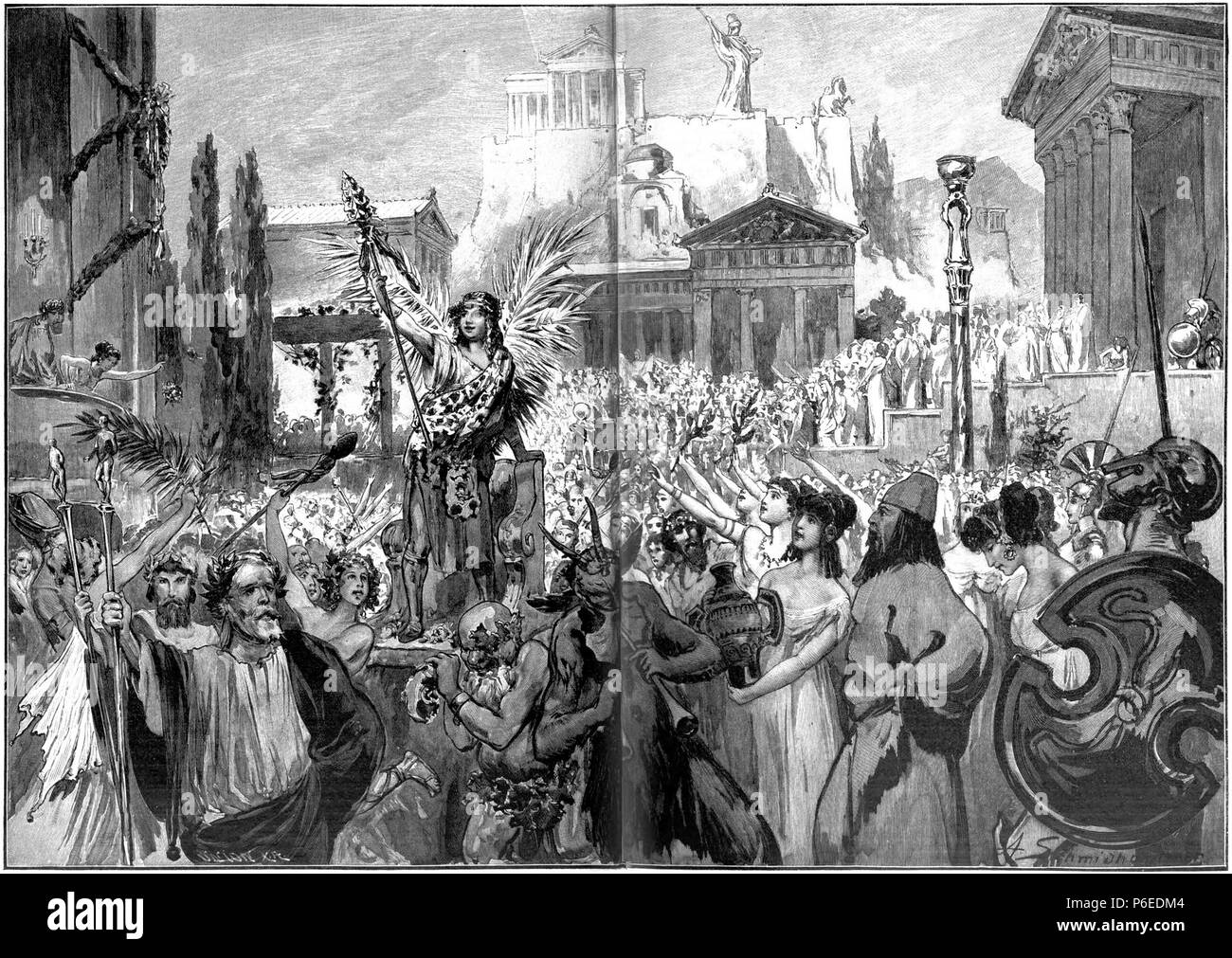 . Die Gartenlaube. Errore di espressione: parola sconosciuta 'Die'. Deutsch: Bildunterschrift: "Vom Münchner Künstlerfest: Der Aufbruch des Bacchuszuges. Nach dem Leben gezeichnet von A. Schmidhammer" inglese: didascalia: "Vom Münchner Künstlerfest: Der Aufbruch des Bacchuszuges. Nach dem Leben gezeichnet von A. Schmidhammer' . N/A 38 Die Gartenlaube (1898) b 0152 Foto Stock