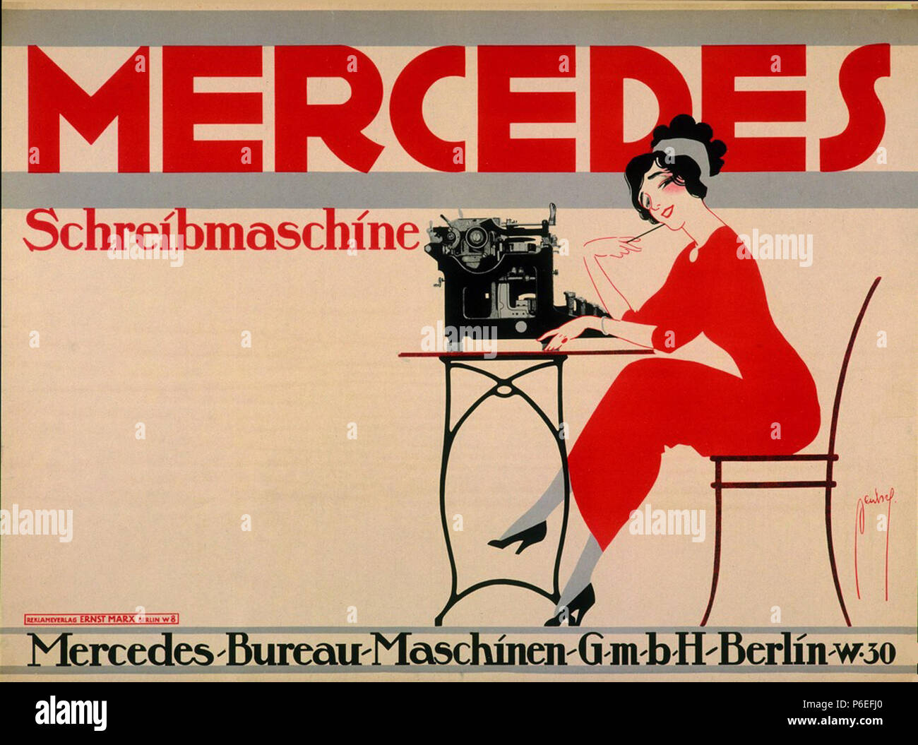 Deutsch: Werbeplakat: Mercedes Schreibmaschine, 1911, 71 x 95 cm (28,06 x il 37,55 pollici) . 1911 41 Ernst Deutsch-Dryden - Mercedes Schreibmaschine, 1911 Foto Stock