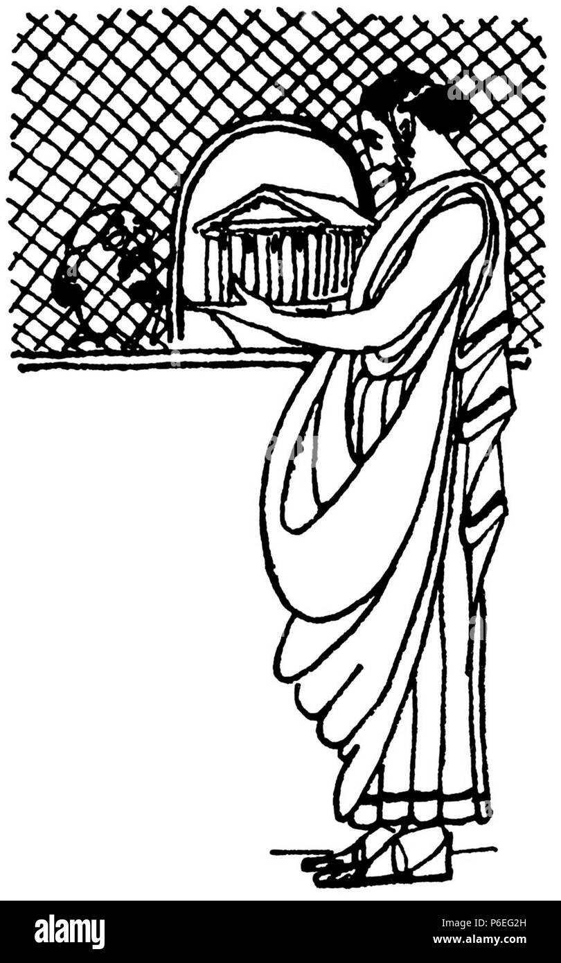 . Inglese: Peisistratos. : . . Inglese: l'illustrazione per il libro umoristico la storia generale edito da Satyricon. L'illustrazione è basato su un gioco di parola. La storia generale... narra che Peisistratos " " - "ha fondato il tempio di Zeus in Lombardia". Queste parole del suono simile a " " - "ha impegnato il tempio di Zeus". Questo è il motivo per cui Peisistratos è raffigurata con un piccolo tempio prima che la finestra di un negozio di pegni. : " , """. " , . " - , "". . 1911 67 Peisistratos da Un Yakovlev 1911 Foto Stock