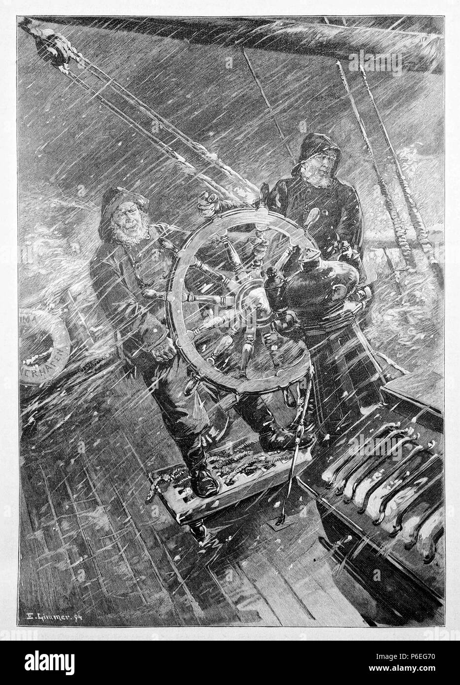 . Die Gartenlaube. Errore di espressione: inattesa > operatore. Deutsch: Bildunterschrift: "Winternacht auf dem Meere. Nach einer Originalzeichnung von E. Limmer." inglese: didascalia: 'Winternacht auf dem Meere. Nach einer Originalzeichnung von E. Limmer." . N/A 23 Die Gartenlaube (1895) b 129 Foto Stock