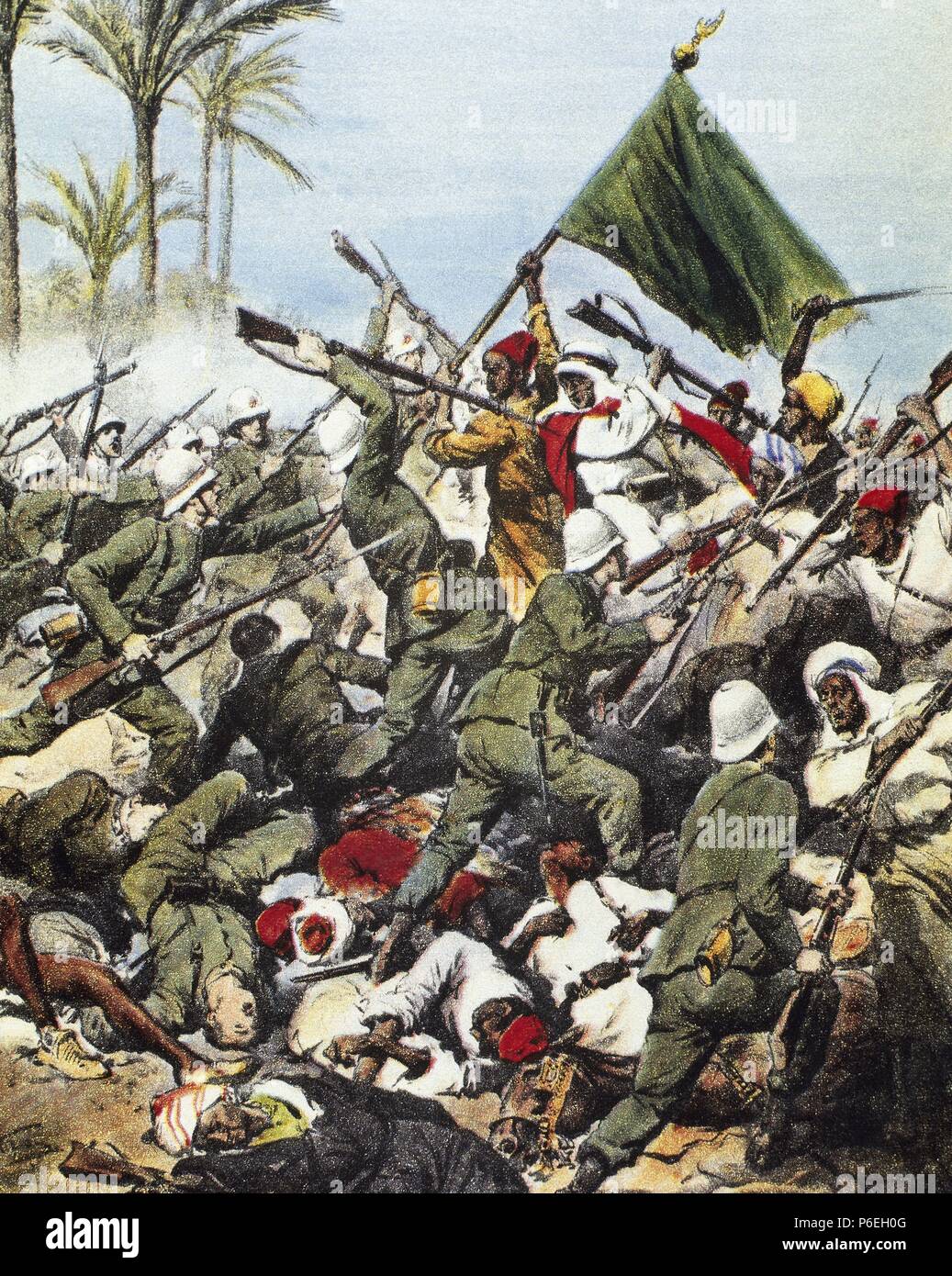 L imperialismo italiano. La Libia. Bagno Turco e truppe arabe da attacco a sorpresa posizioni italiane intorno a Tripoli. La Domenica del Corriere. Foto Stock