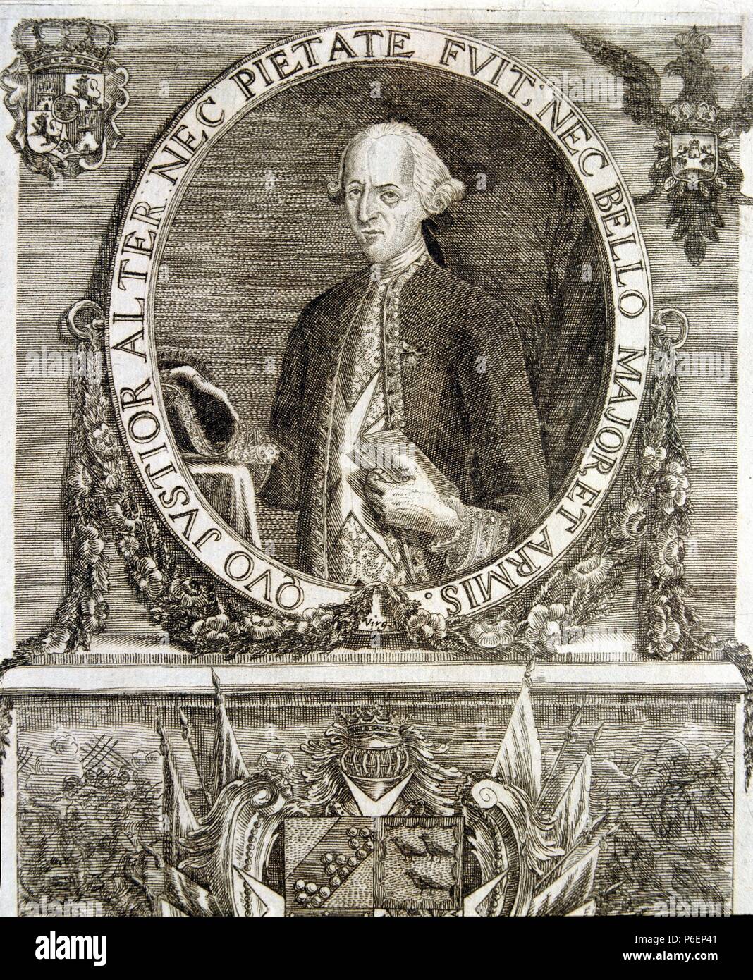 BUCARELLI Y URSUA , Antonio Maria. MILITAR Y POLITICO ESPAÑOL. SEVILLA 1717 - 1779. GRABADO Biblioteca Nacional. MADRID. Foto Stock
