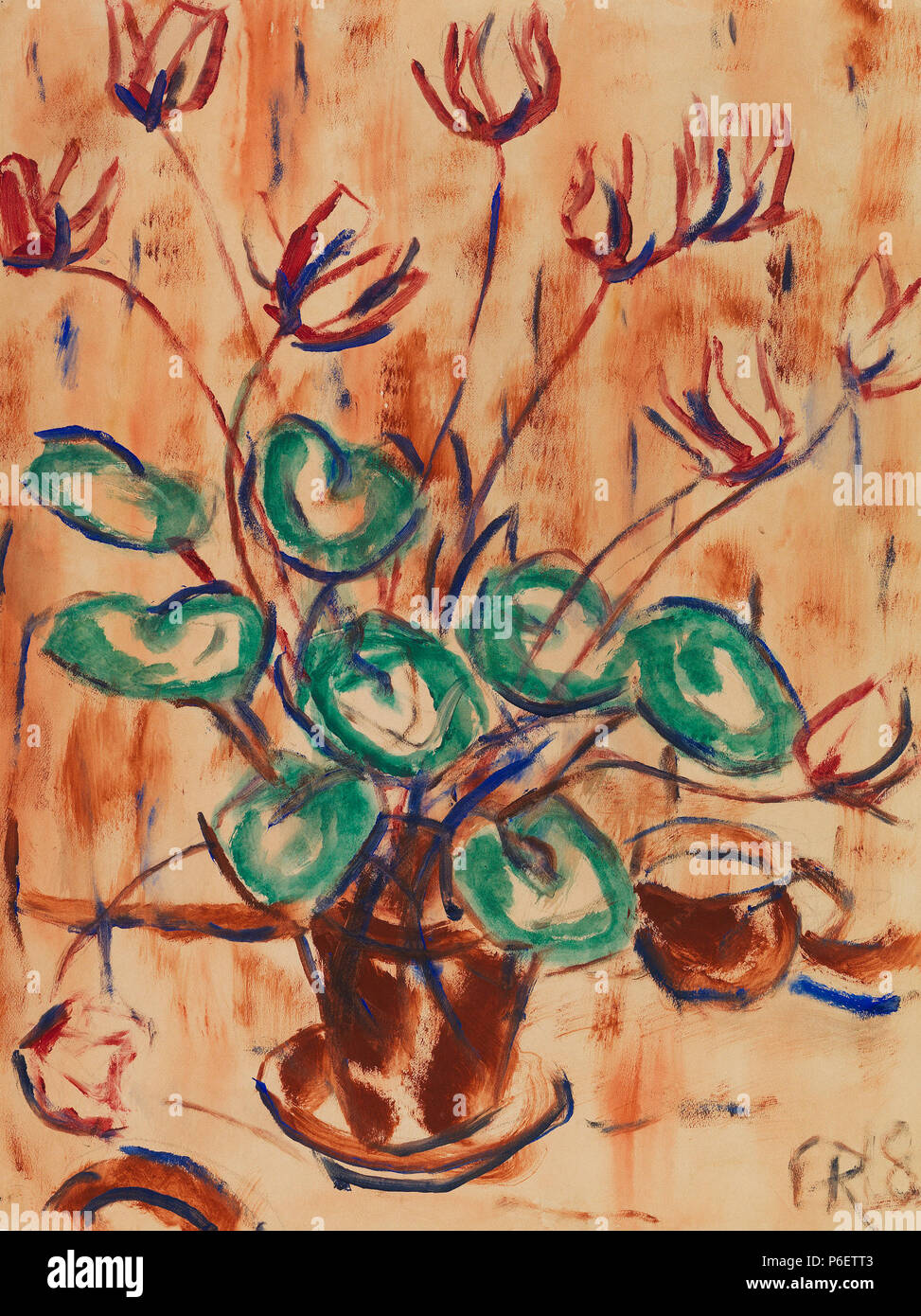 Deutsch: Alpenveilchen. 1918. Wassertempera. Vogt 1918/32. Rechts unten monogrammiert und datiert. 64,2 x 48,7 cm . 1918 10 Christian Rohlfs Alpenveilchen 1918 Foto Stock