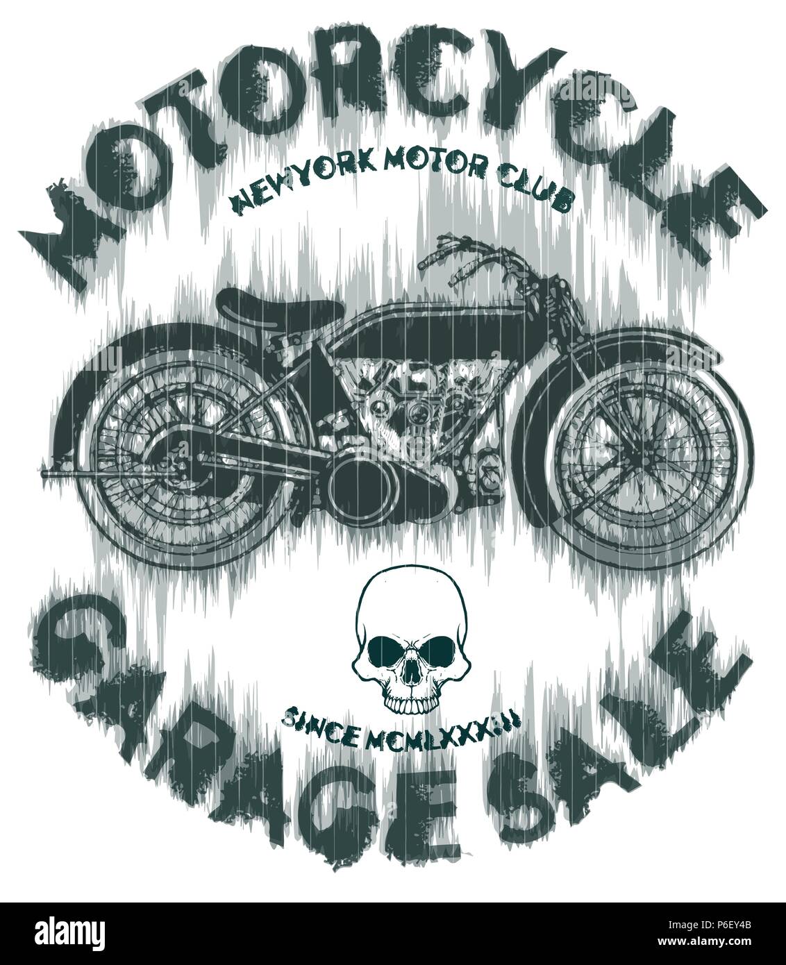 Tee Vintage gara di moto | disegno a mano | T-shirt | Stampa badge Applique etichetta Illustrazione Vettoriale