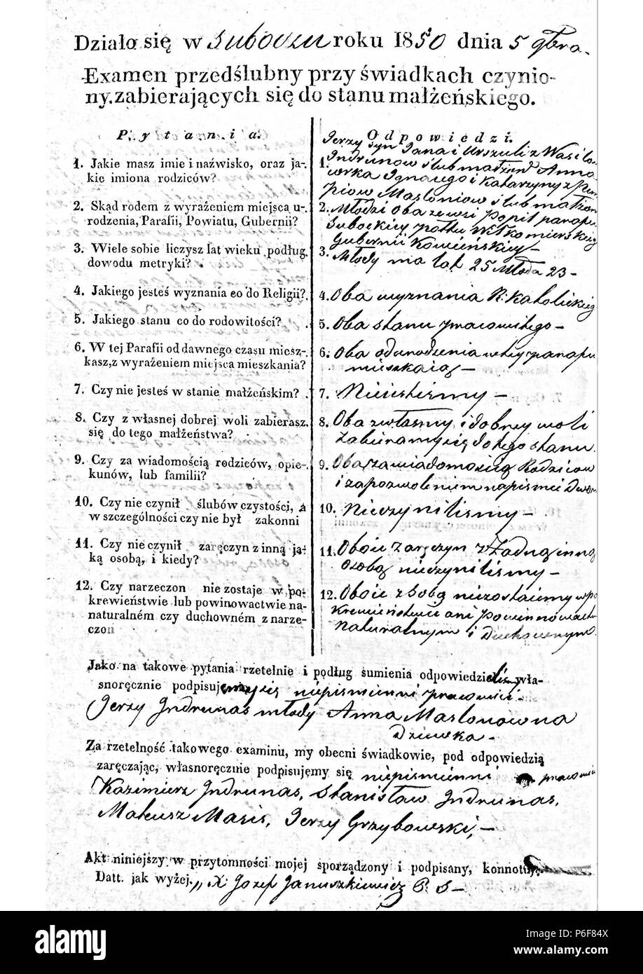 81 Subačiaus RKB 1847-1856 priešsantuokinės apklausos knyga 182 Foto Stock