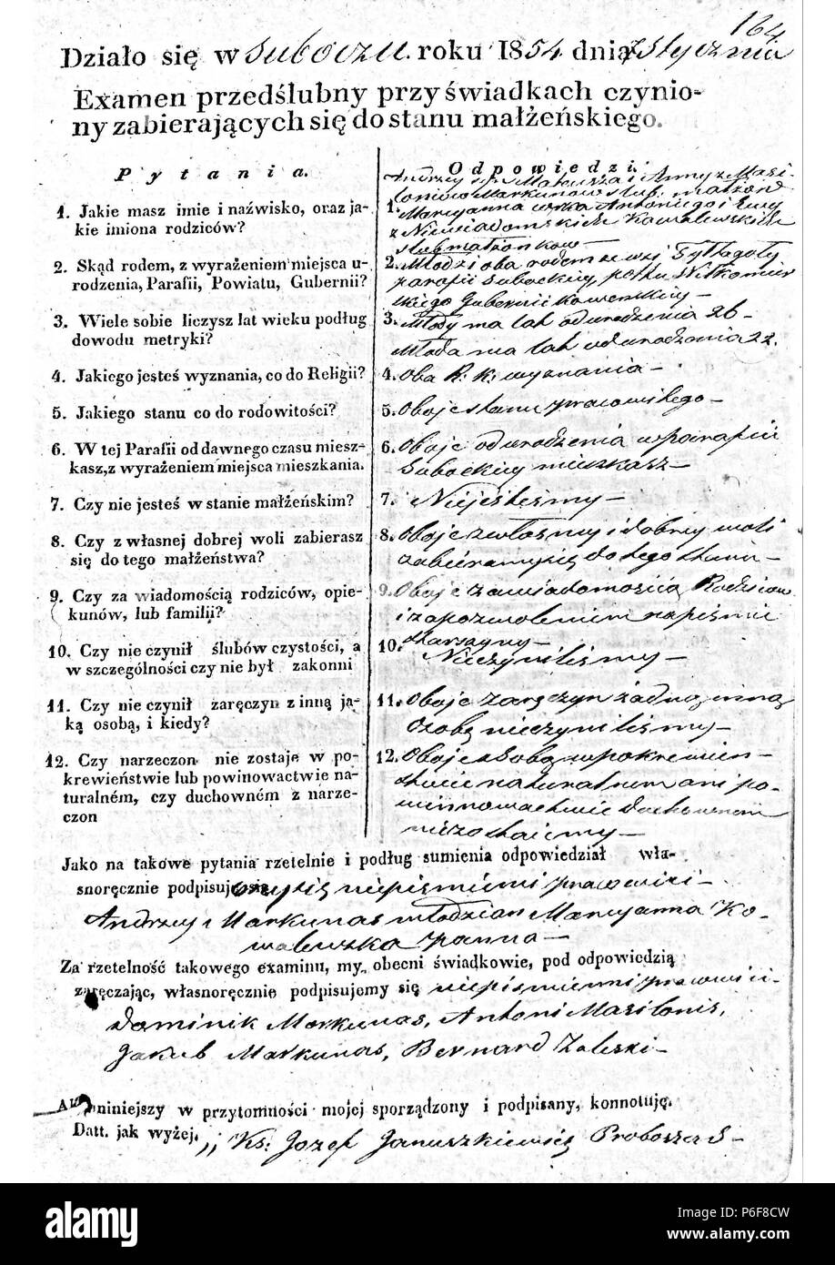 81 Subačiaus RKB 1847-1856 priešsantuokinės apklausos knyga 326 Foto Stock