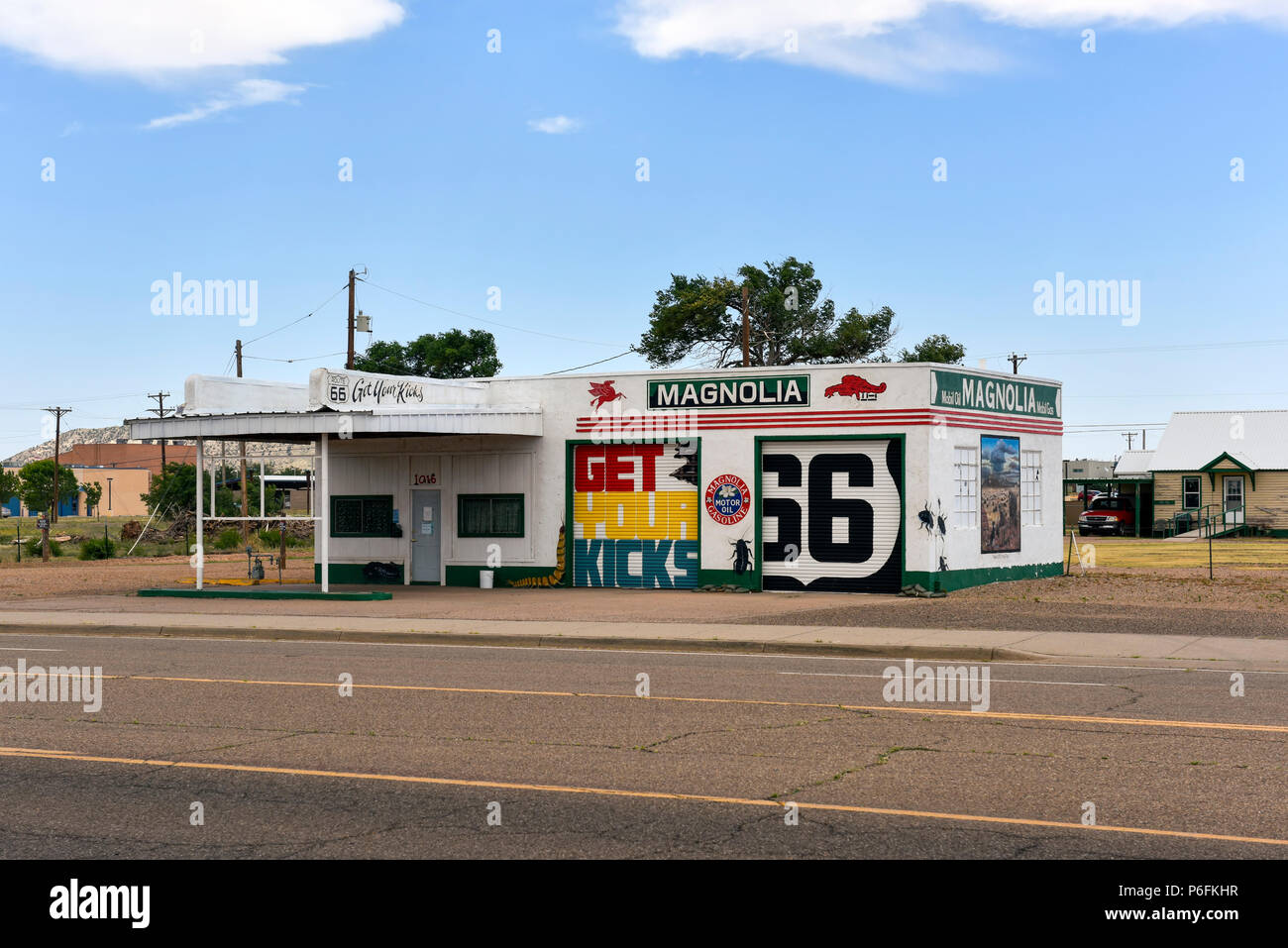 Vecchia Stazione di gas sul percorso 66 in Santa Rosa, Nuovo Messico Foto Stock