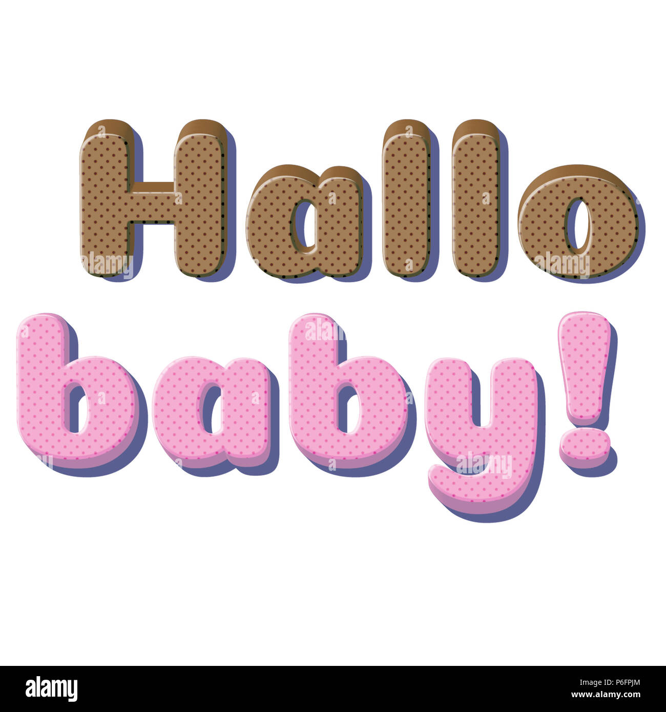Scheda simpatico bimbo neonato in rosa, colori cioccolato D vintage effetto font con testo Hallo Baby Foto Stock