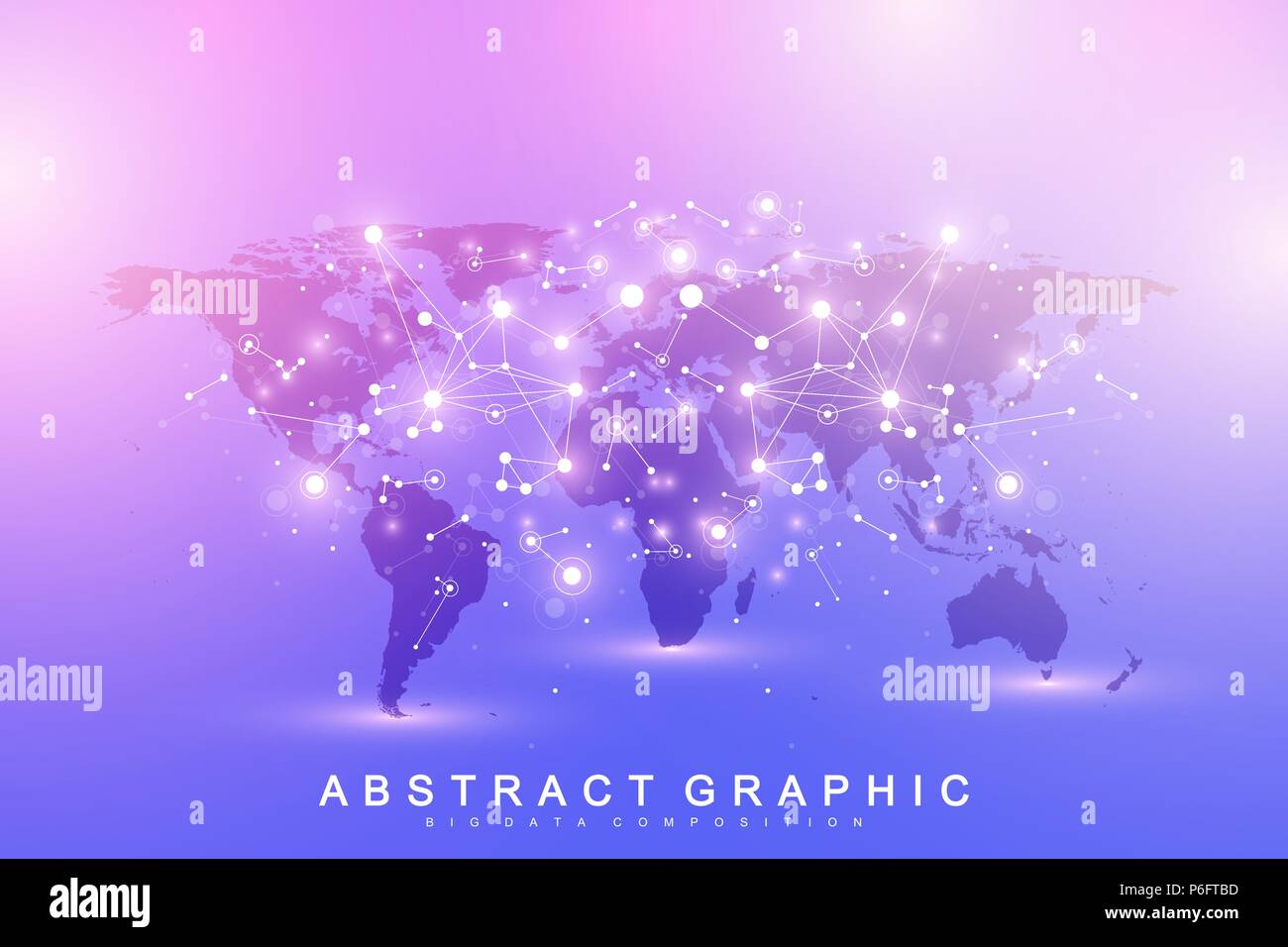 Template vettoriale mappa del mondo con tecnologia globale concetto di networking. Global network connections. Intelligenza artificiale e macchina il concetto di apprendimento. Dati di grande comunicazione in background. Illustrazione Vettoriale