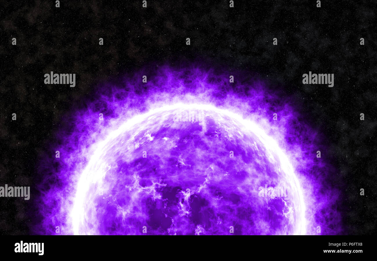 Creative violet sun riempito con stella e cielo dallo spazio 3D illustrazione.bella carta da parati viola. Foto Stock