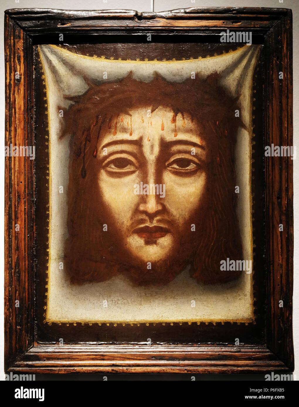 Il Velo della Veronica scuola catalana, tempera su legno, 15 secolo, la passione in arte da Museo Mimara a Zagabria in Croazia Foto Stock