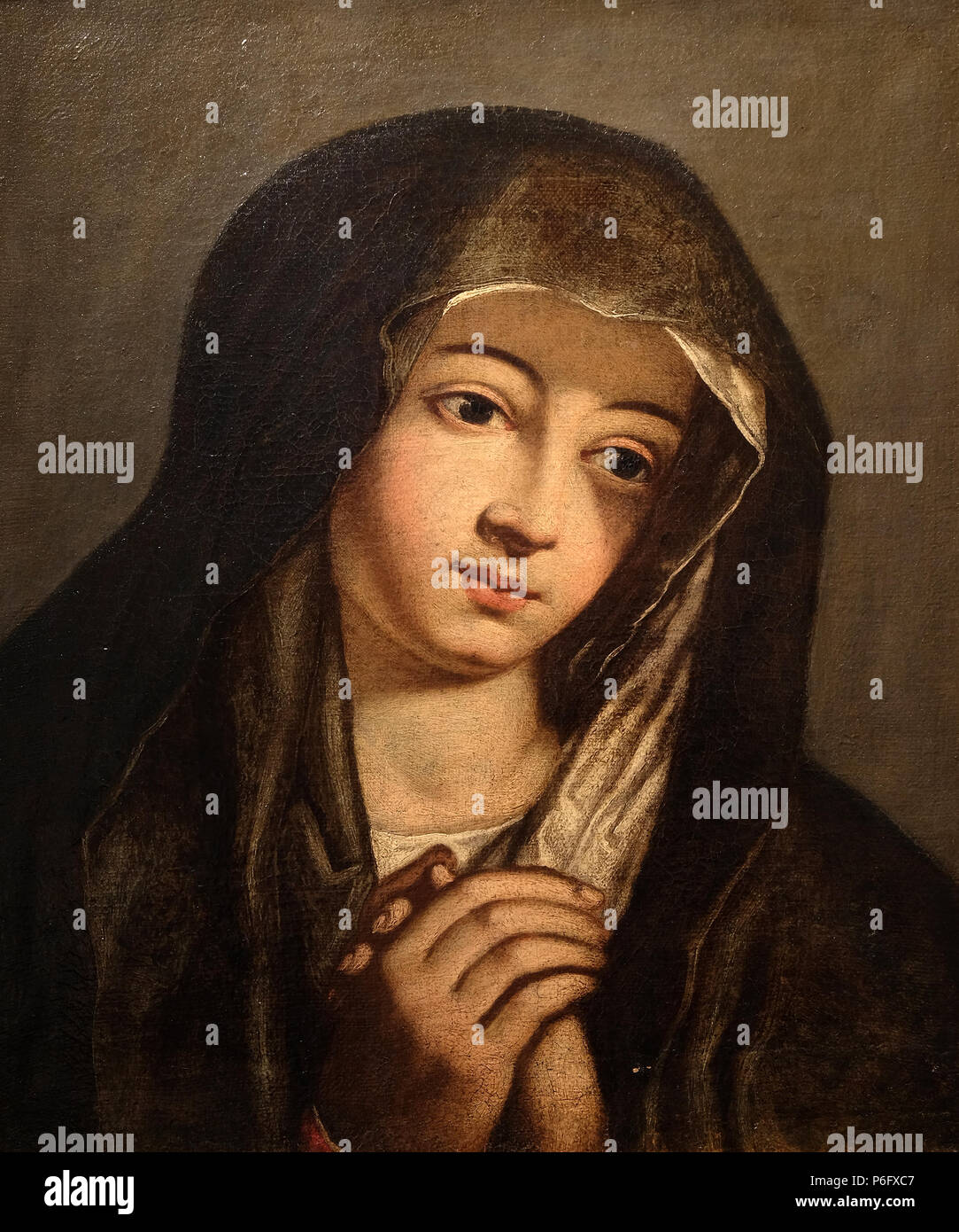 Mater Dolorosa da seguace di Bartolome Esteban Murillo, olio su tela, 17 secolo, la passione in arte da Museo Mimara a Zagabria in Croazia Foto Stock