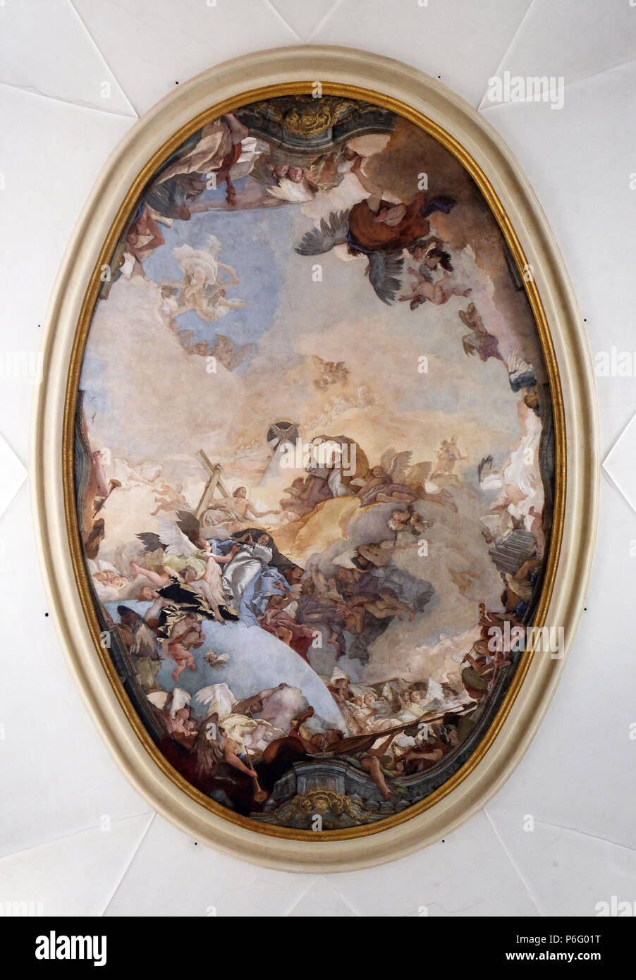 Incoronazione di Maria, di Giambattista Tiepolo, il soffitto della Chiesa della Pietà o Santa Maria della Visitazione di Venezia, Italia Foto Stock