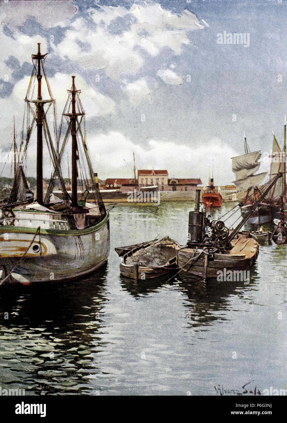1900-06-09, Blanco y Negro, El Puerto de Gijón, Álvarez Sala. Foto Stock