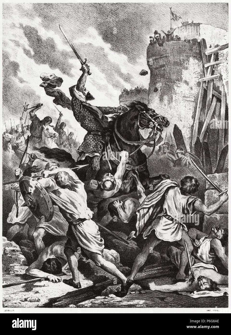 Historia de España. Toma de Valencia por Rodrigo Díaz de Vivar, el Cid Campeador, en el año 1094. Grabado de 1872. Foto Stock