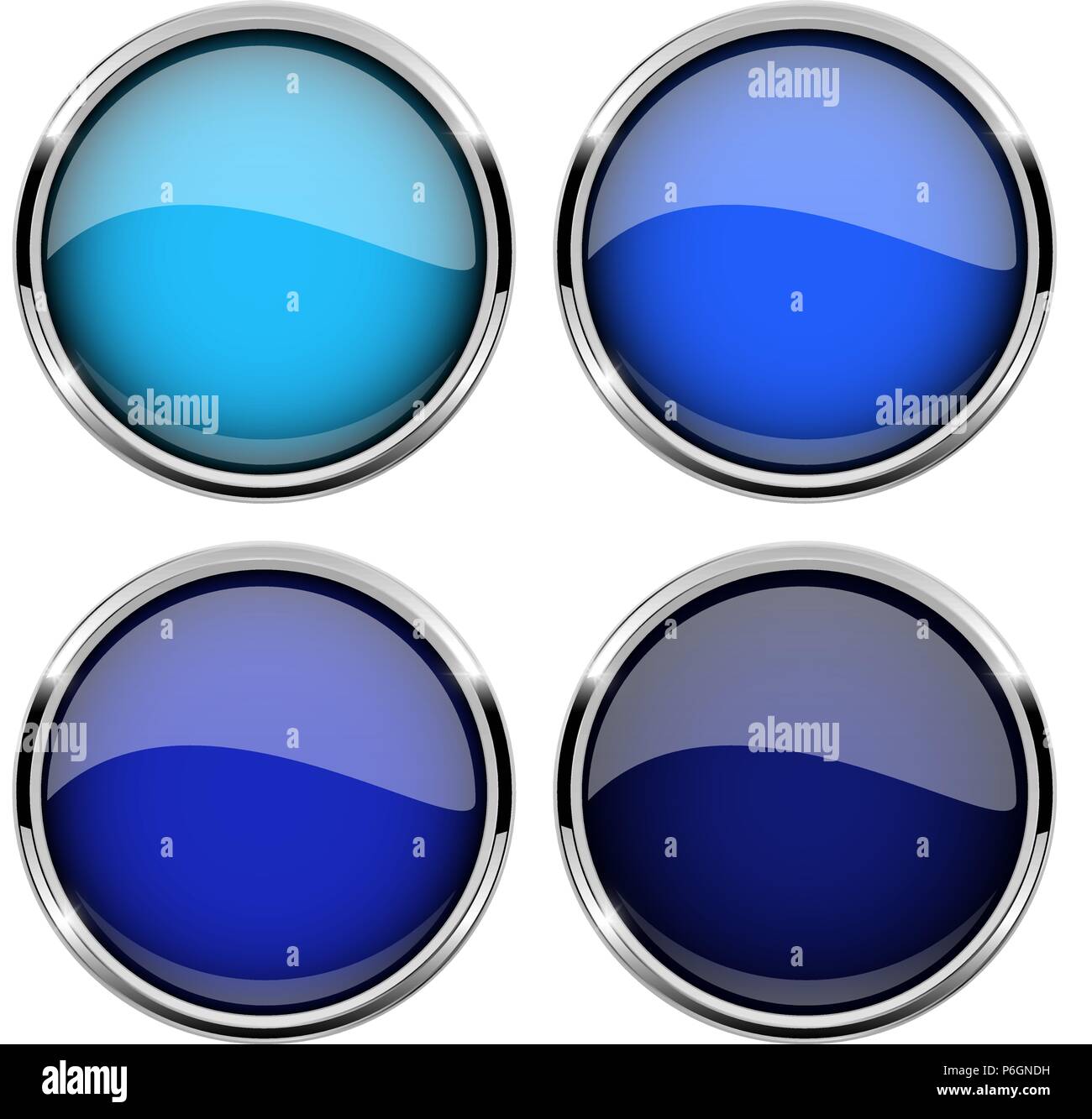 Bottoni in vetro blu con telaio di metallo. Serie di lucidi icone 3D  Immagine e Vettoriale - Alamy