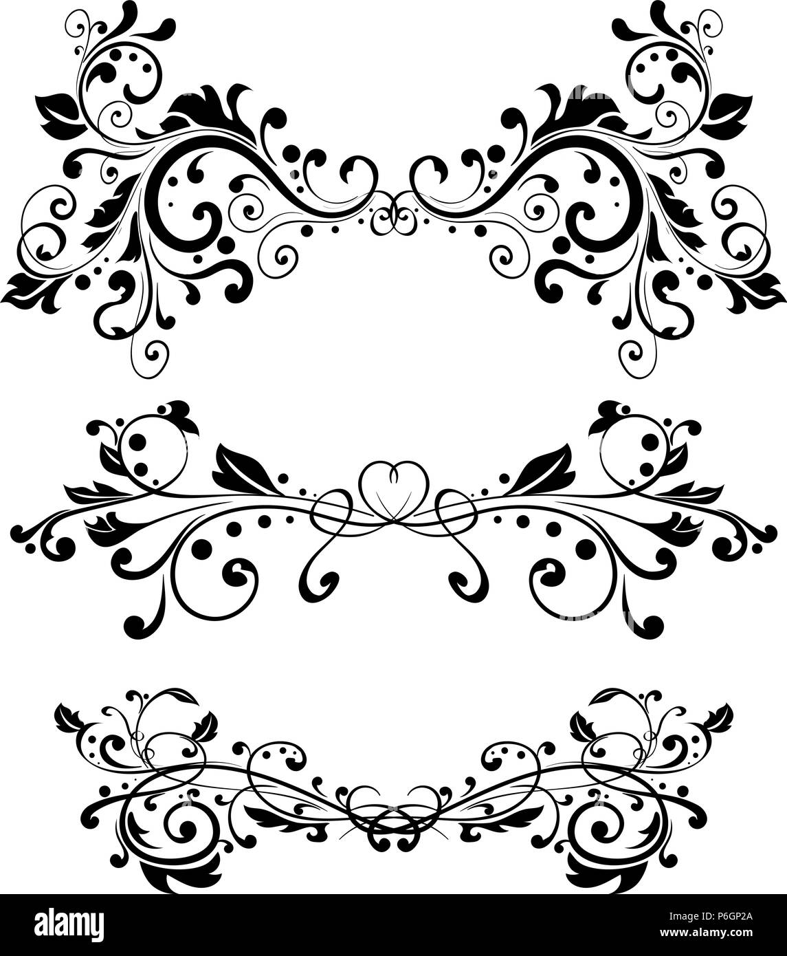 Addobbi floreali. Nero divisori vintage Illustrazione Vettoriale