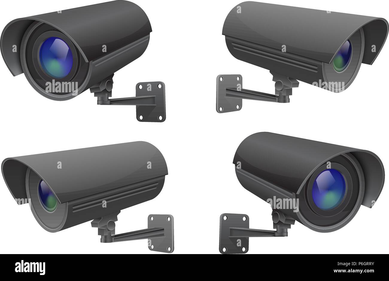 Videocamera di sicurezza impostato. Tvcc nero sistema di sorveglianza Illustrazione Vettoriale