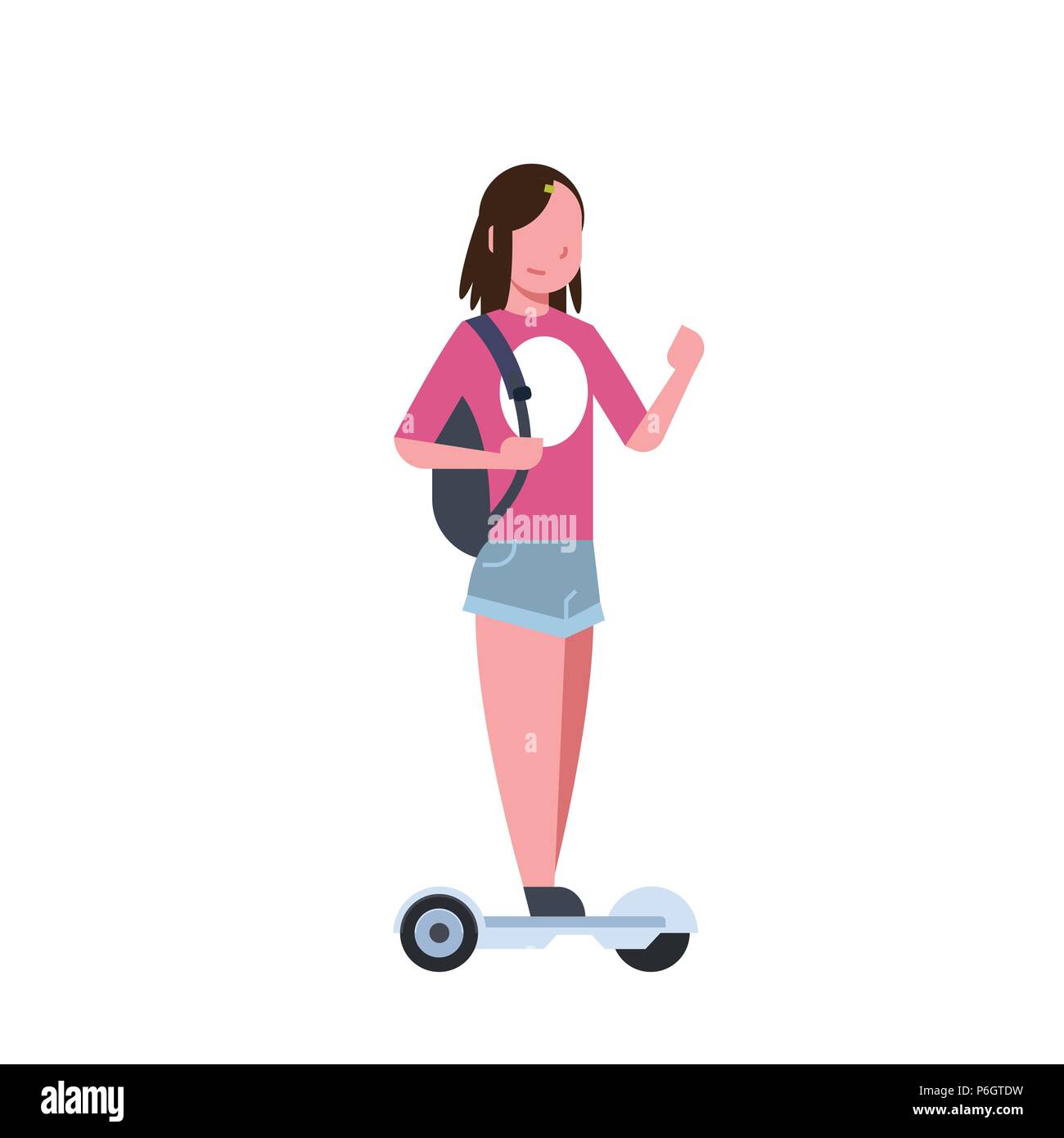 Ragazza gyroscooter equitazione su sfondo bianco. gyroboard concetto. cartoon a piena lunghezza carattere stile piatto Illustrazione Vettoriale