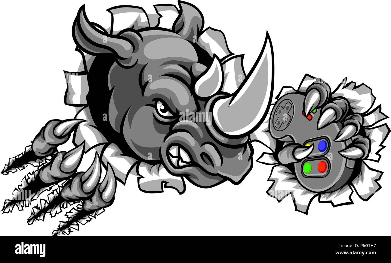 Rhino Gamer Azienda Controller sullo sfondo di rottura Illustrazione Vettoriale