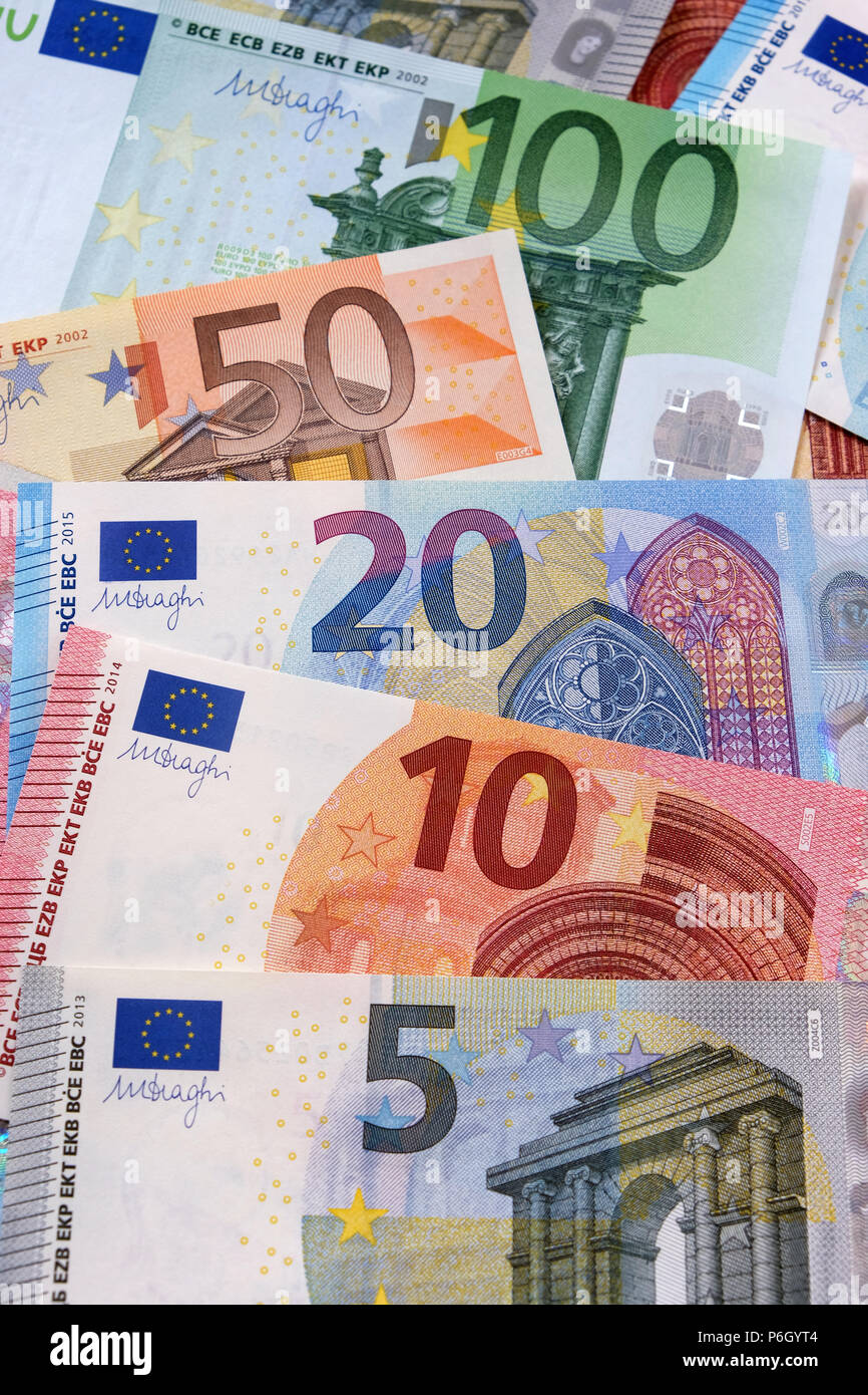 Varie Euro moneta note Foto Stock