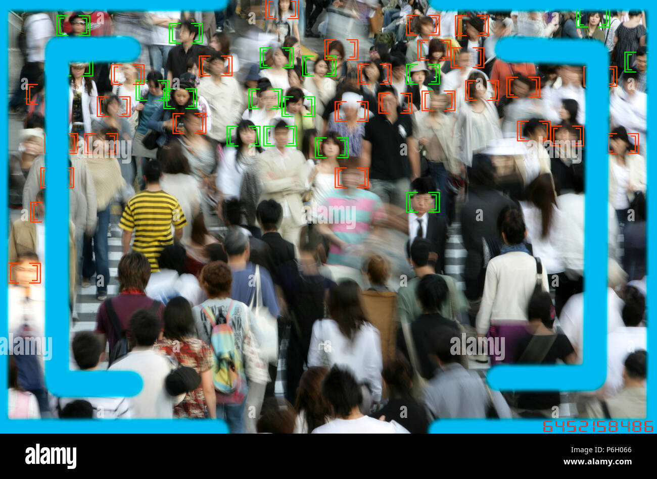 La funzione Face Detection, sorveglianza, immagine della telecamera, il face tracking, immagine simbolica, Foto Stock