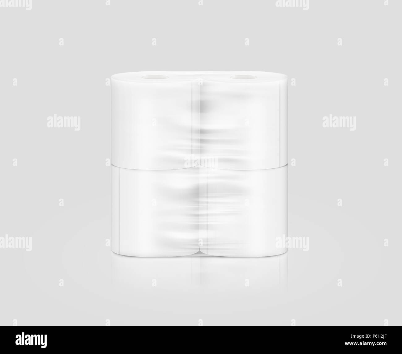 Carta bianca carta igienica confezione rotolo mockup, isolata, percorso di clipping, 3d'illustrazione. Tovagliolo chiaro package design mock up stand. Wc lavabo WC rotoli di carta trasparente di imballaggio modello wrap. Foto Stock