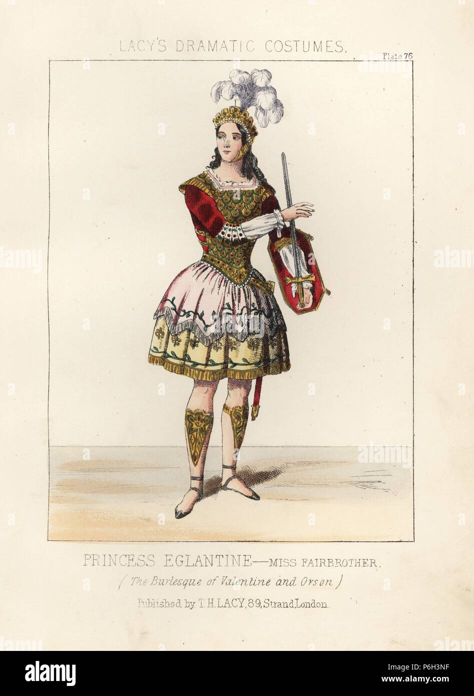 Sarah Louisa Fairbrother come Principessa Eglantine nel burlesco "Valentine e Orson", 1845. Attrice e danzatrice Fairbrother (1816-1890) è stata la padrona di Prince George. Handcolored litografia dal Thomas Hailes Lacy 'costumi femminili, Storico Nazionale e drammatica in piastre 200', Londra, 1865. Lacy (1809-1873) era un attore britannico, drammaturgo teatrale di manager e publisher. Foto Stock