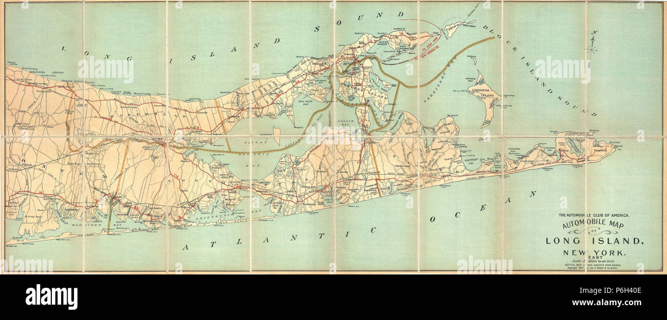 1905 Automobile Club Mappa della contea di Suffolk, Long Island - Geographicus - LongIslandEast-automobile club-1905. Foto Stock