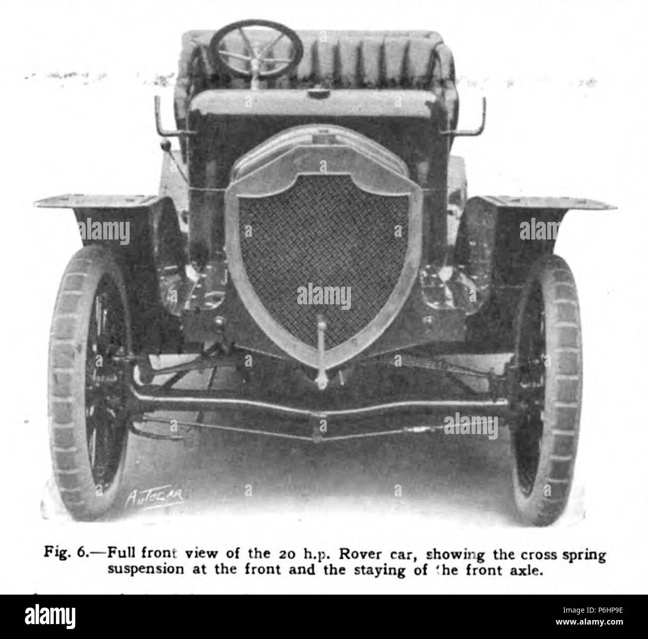 1908 Rover 20hp sospensione anteriore design. Foto Stock