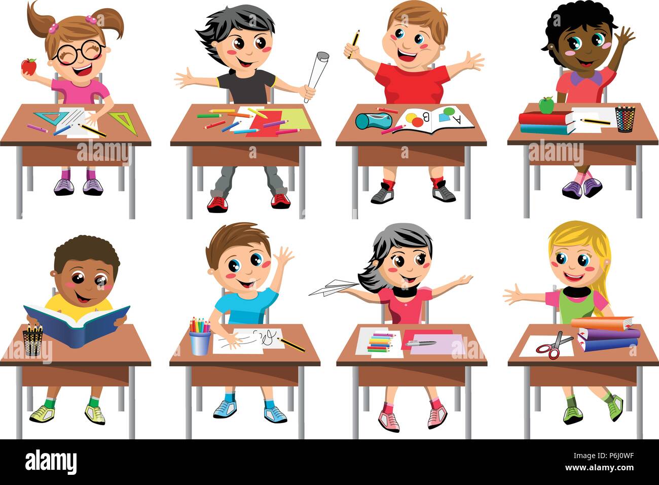 Bambino Seduto Sulla Sedia A Scuola Clip Art Vettoriale StockCarino Bambino Seduto Sulla Sedia A Scuola Clip Art Vettoriale StockCarino