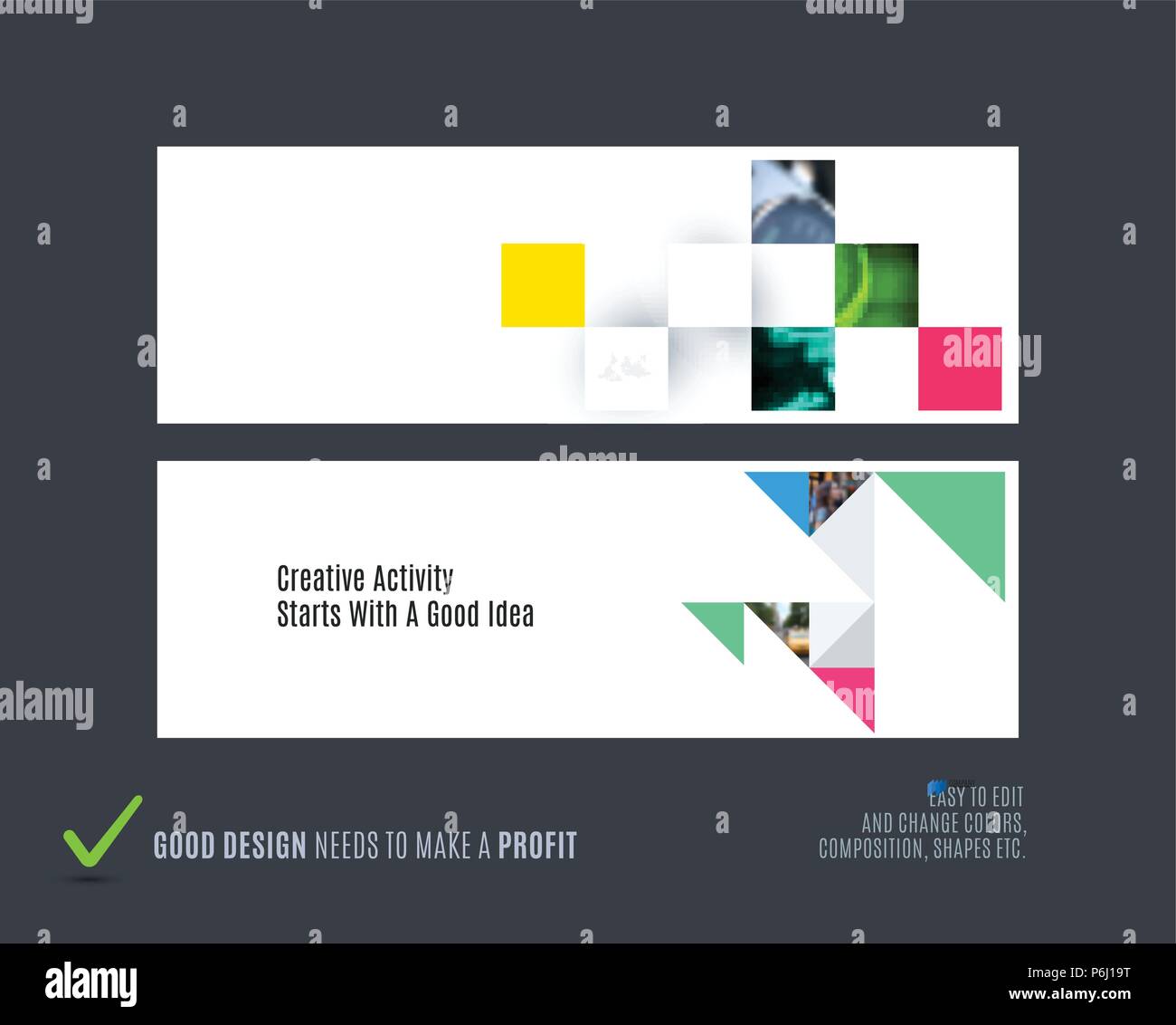 Vettore astratto set di sito web orizzontale banner con fiori colorati e forme astratte per il web design. Illustrazione Vettoriale