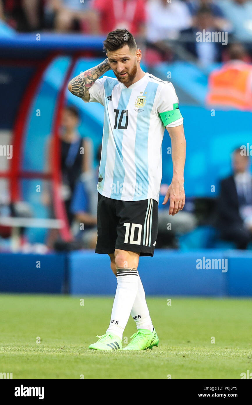 Kazan, Russia, 30 giugno 2018. Lionel Messi giocatore dell Argentina durante la partita contro la Francia gioco valido per l'Ottavo di finale della Coppa del Mondo in Russia 2018 all'Arena di Kazan in Russia questo sabato, 30. (Foto: WILLIAM VOLCOV/BRASILE PHOTO PRESS) Credito: Brasile Photo Press/Alamy Live News Foto Stock