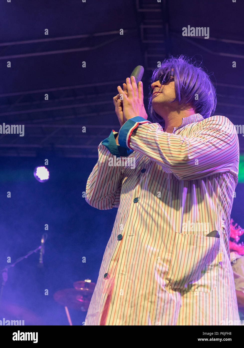 Bergamo, Italia - 29 Giugno 2018: La commedia all'italiana heavy metal band di Roma, NANOWAR DI ACCIAIO suona al Festival BIRRANBANDA di Sanpaolo d'Argon (BG). Brambilla Simone Live News fotografo Credito: Simone Brambilla/Alamy Live News Foto Stock