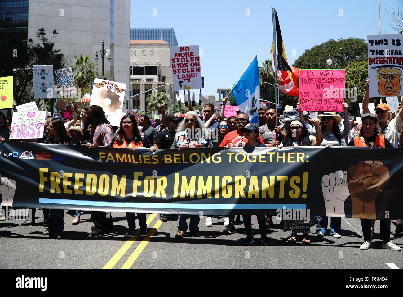 Le famiglie appartengono insieme:libertà per gli immigrati di Los Angeles 2018 Foto Stock