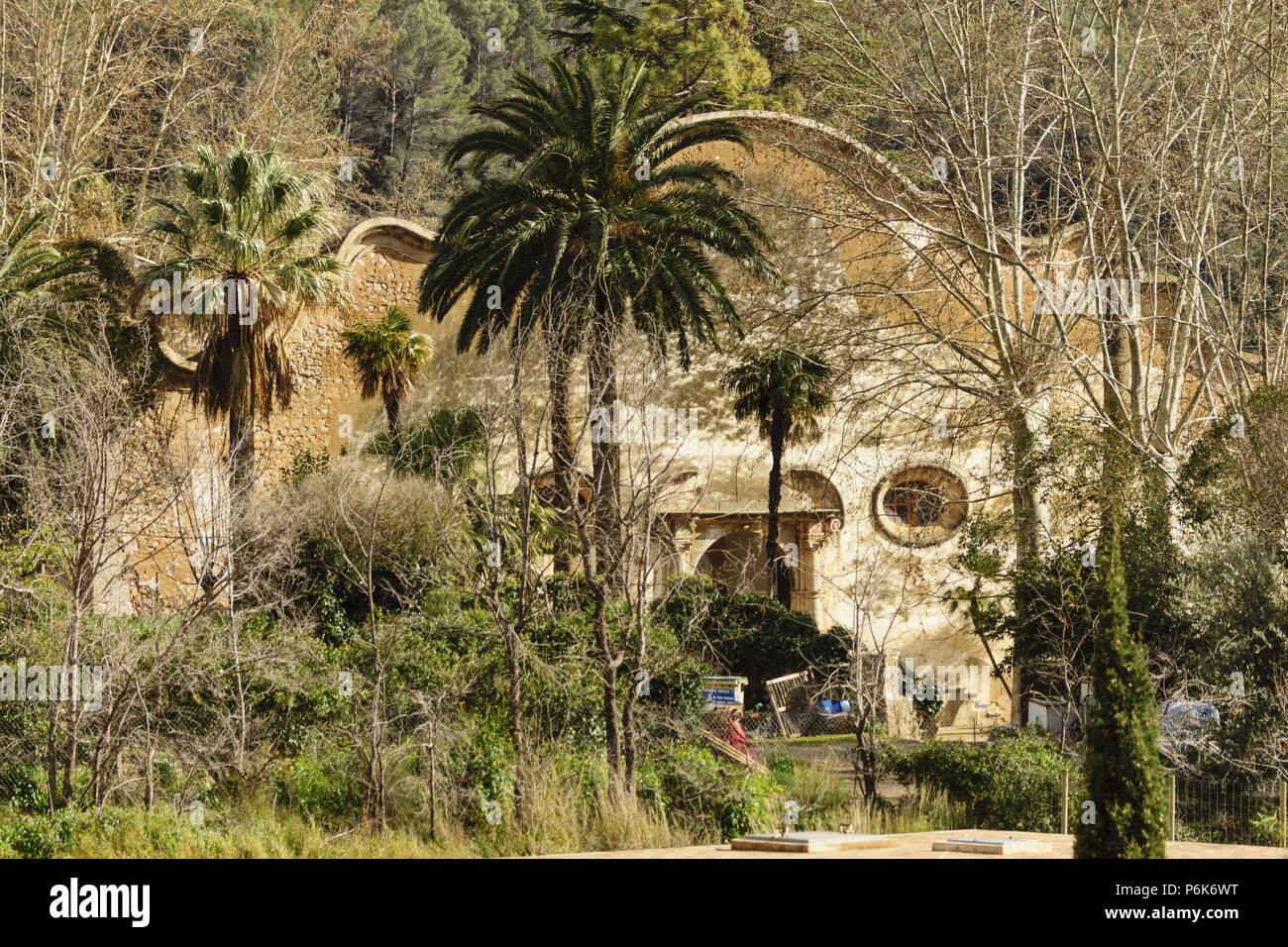 Alfàbia, fachada principali, Bunyola, sierra de Tramontana, Mallorca, Islas Baleares, España, Europa. Foto Stock