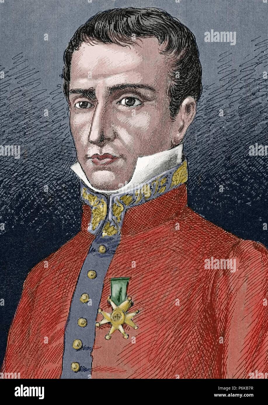 Jose Manso y Sola (1785-1863). Generale e capitano generale dell'Esercito Reale di Fernando VII e Elizabeth II. Incisione di J. Serra Pausas. Colorati. Foto Stock