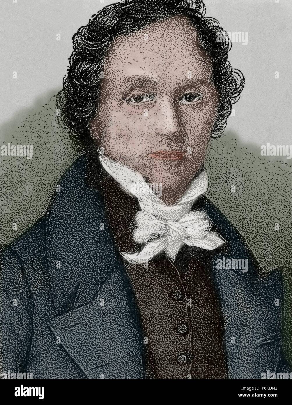 Casimir Delavigne (1793-1843). Poeta francese e il drammaturgo. Incisione colorata. Foto Stock