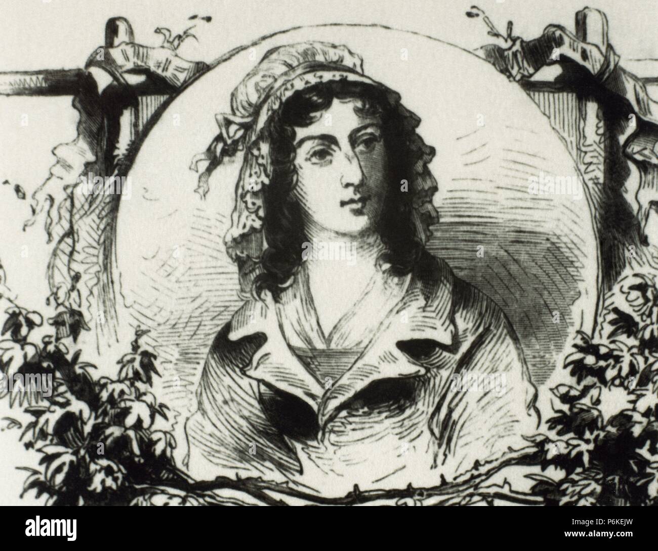 Charlotte Corday (1768-1793). Aristocratico francese e la figura della Rivoluzione Francese. Eseguito dalla ghigliottina per l assassinio del leader giacobina Jean-Paul Marat a causa della radicalizzazione del corso della rivoluzione nella politica di spurgo il Girondins. Ritratto. Incisione. Foto Stock