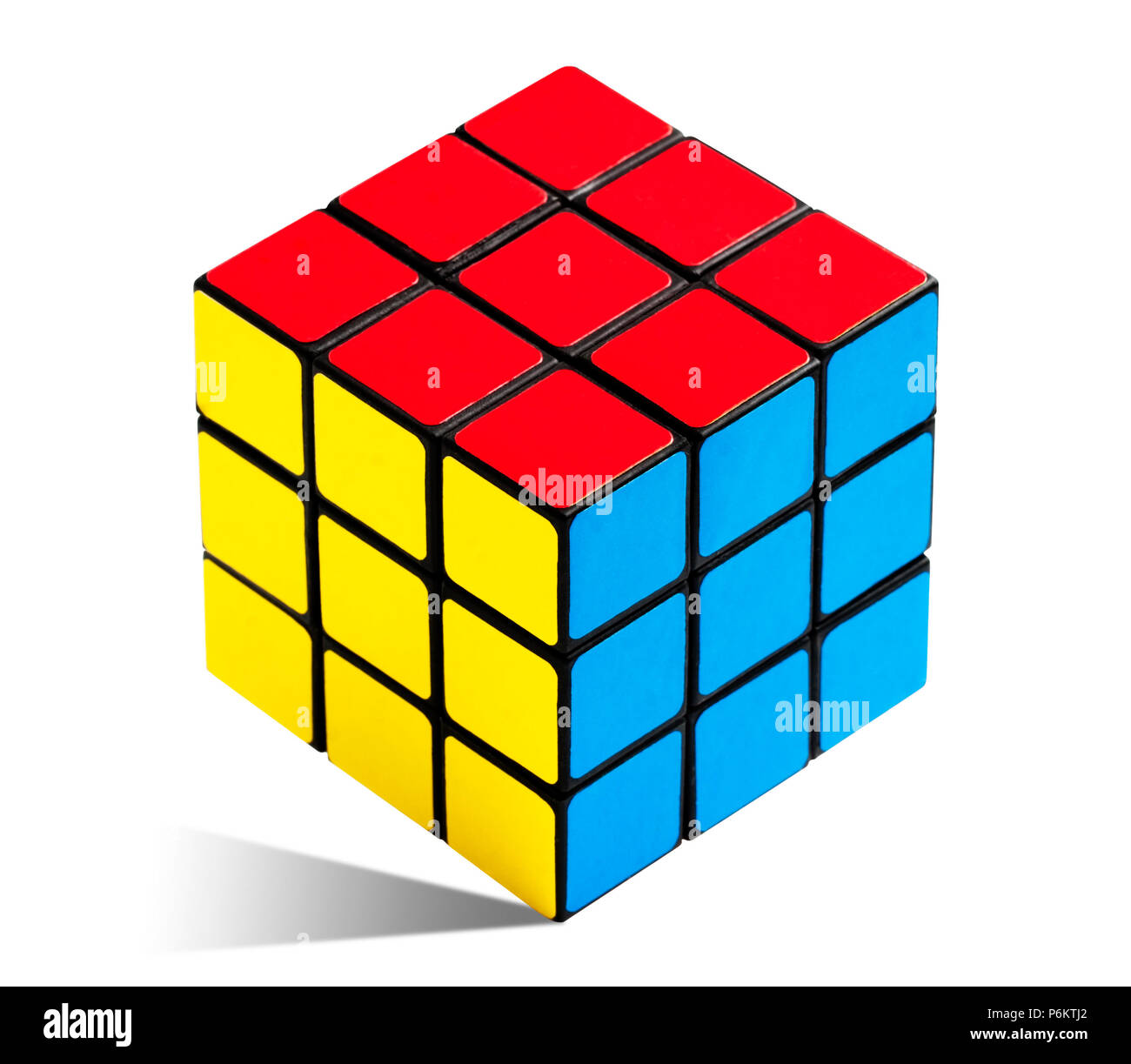 Risolto Rubik Cube s su sfondo bianco Foto Stock