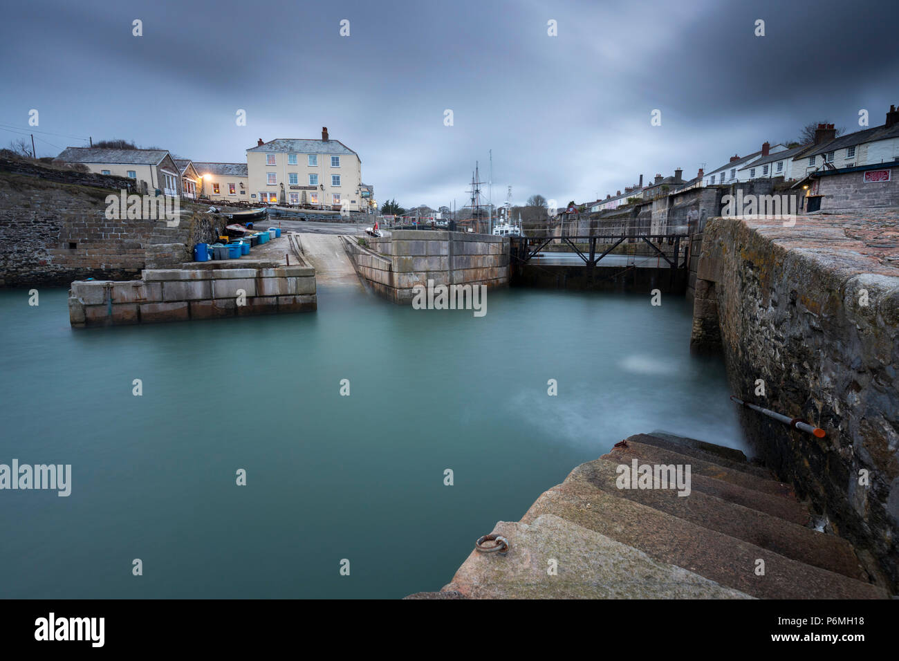 Charlestown; Porto di notte; Cornovaglia; Regno Unito Foto Stock