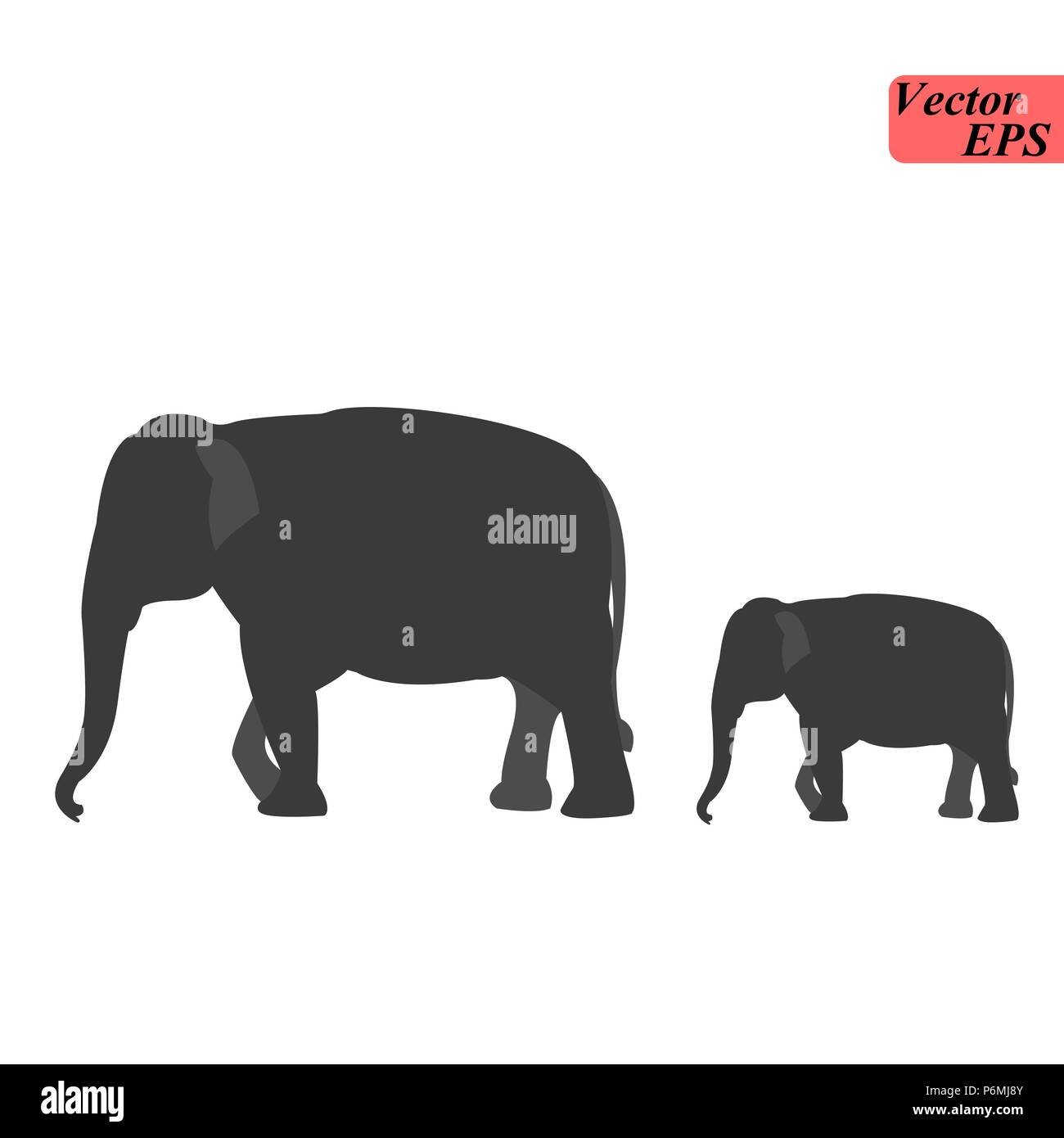 Silhouette di un elefante con baby elephant. Mucca elefante con un giovane elefante Illustrazione Vettoriale