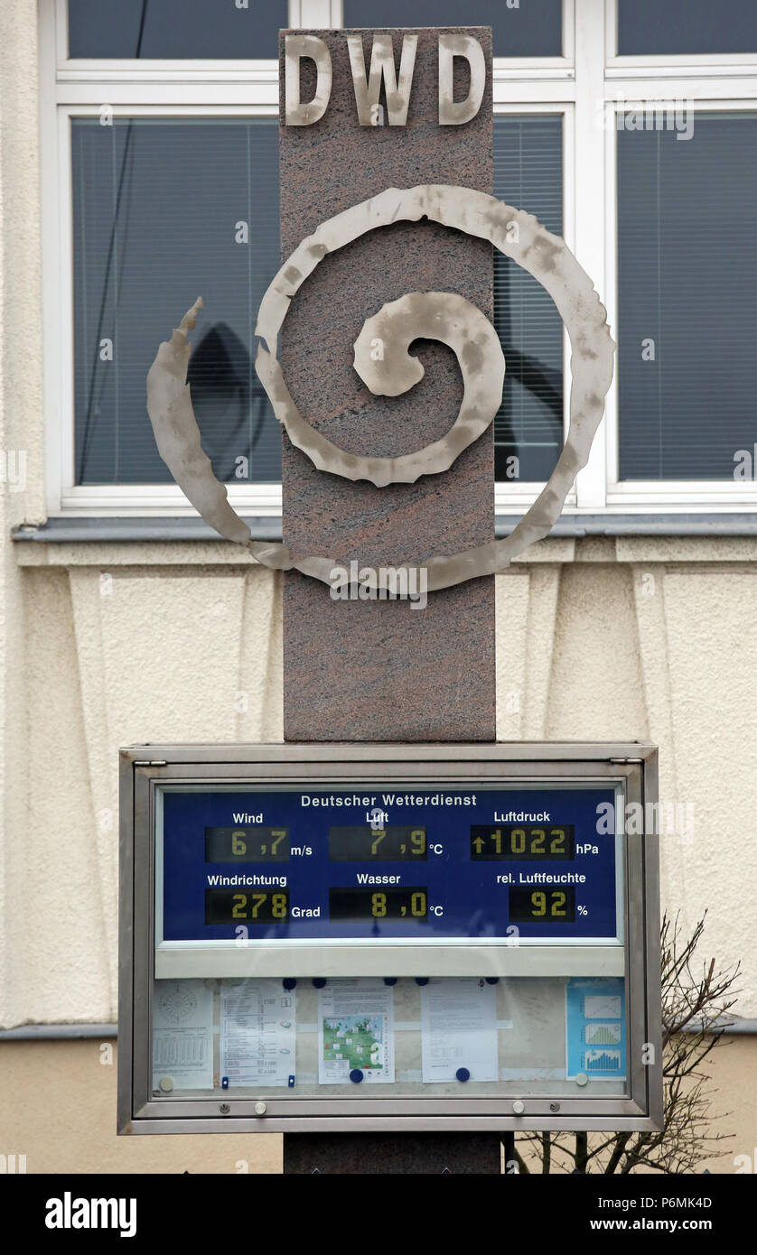 Warnemuende, scoreboard del tedesco Servizio meteo Foto Stock