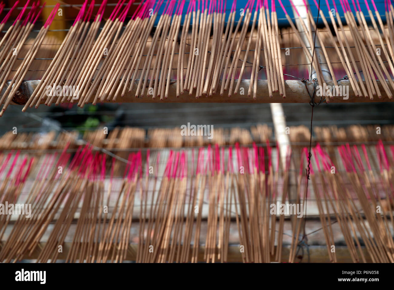 Bastoncini di incenso alla fabbrica di incenso. In Cai be. Il Vietnam. Foto Stock
